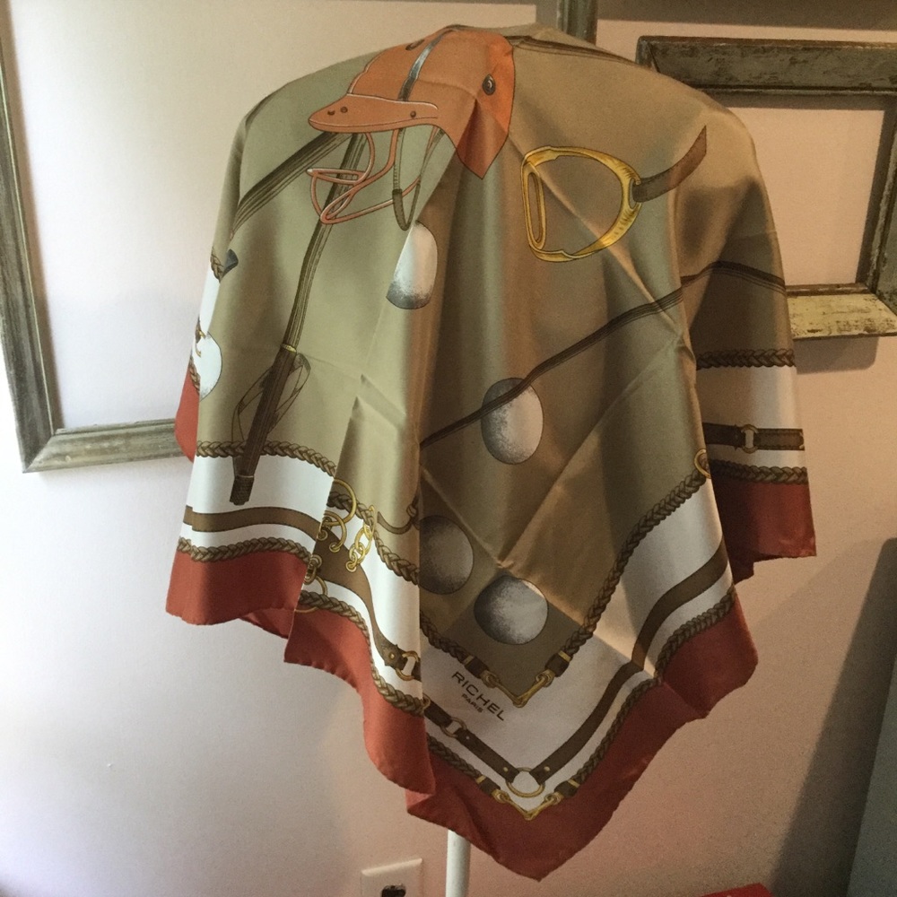 Polo theme 100% silk Richel scarf rust & tan large